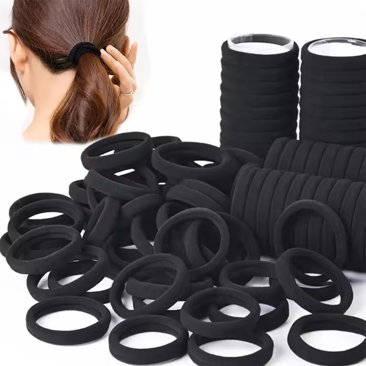 50/100pcs Cinturones Para El Cabello Negros Elásticos Para Mujeres Y Niñas Amarre De Pelo Para Moño Accesorio De Scrunchies - 1