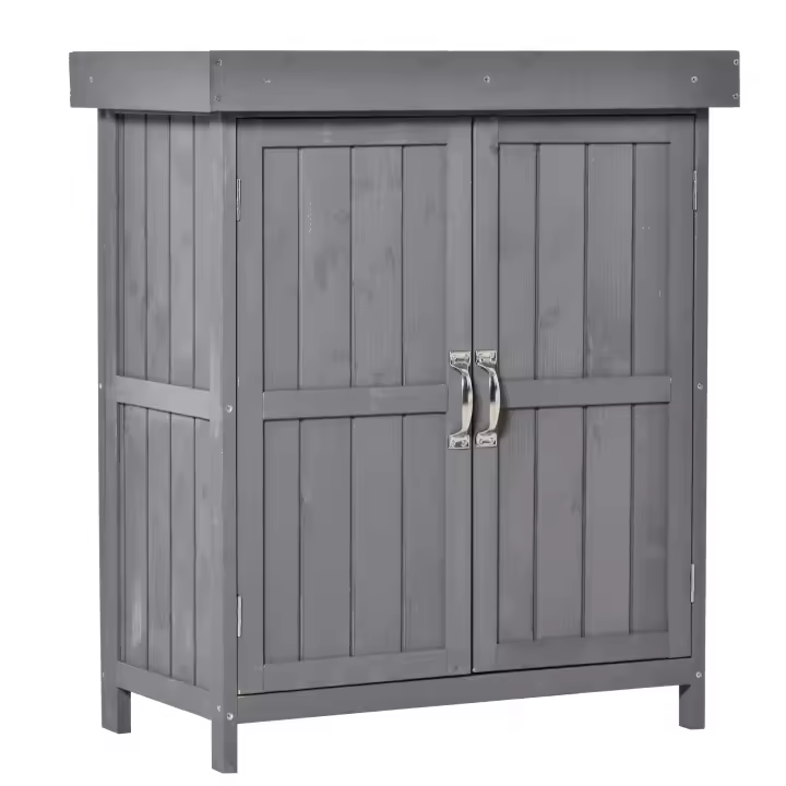 Armaria de Jardín Armario para equipamiento de Abeta weatherproof, puertas doobles, 2 compartimientos, Caja de almacenamiento exterior, Armario para herramientas, Caseta de Jardín, gris oscuro, 74x43x88 cm - 1