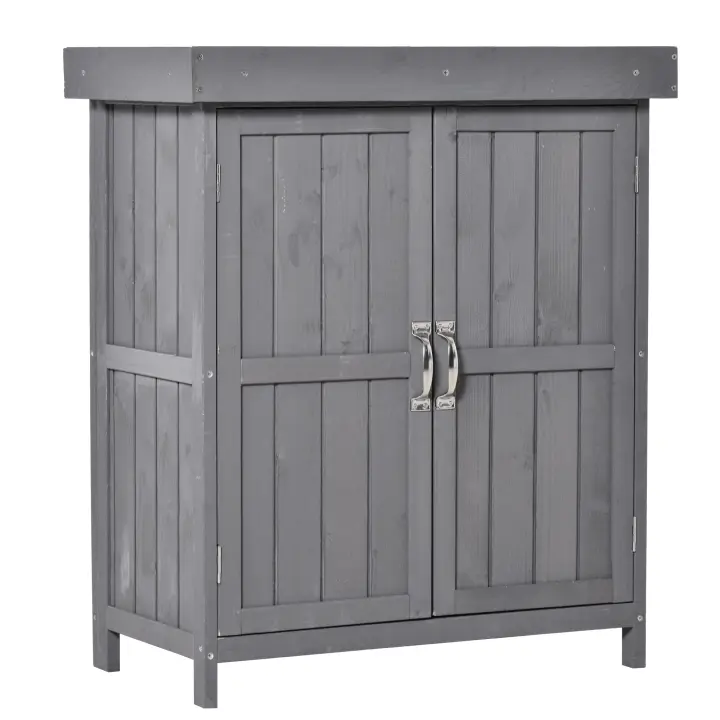 Armaria de Jardín Armario para equipamiento de Abeta weatherproof, puertas doobles, 2 compartimientos, Caja de almacenamiento exterior, Armario para herramientas, Caseta de Jardín, gris oscuro, 74x43x88 cm - 1