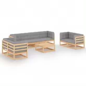 VIDAXL 3076514 conjunto mobiliario fabricado en madera de pino con cojines de color gris - 1