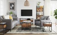 VASAGLE Mesa Auxiliar de Estilo Industrial, Mesa de Consola de Cristal Templado con Cajón y Repisa Rústica, Mesita de Noche, Decoración en el Salón, Marco de Acero, Marrón Rústico y Negro - details 0