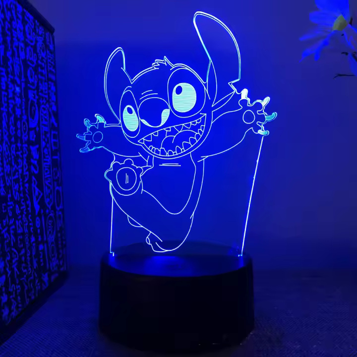 Lámpara De Mesa Anime Stitch 3D Luz Nocturna Cambio De Color 16 Brillo Ajustable Regalo De Cumpleaños Y Navidad Para Niños - 1