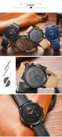 Reloj De Hombre MINI FOCUS Simple Gran Dial Multi-Función Movimiento Calendario Impermeable Correa De Cuero Negro Gris Café - details 16
