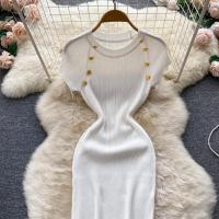 Vestido De Punto Para Mujer Con Cuello Redondo Y Manga Corta Ajustado Y Elegante Vestido De Verano Coreano De Calle Chic Vestido Corto De Dama - details 12