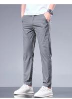 Pantalones Negocios Veraniegos Rectos Para Hombre Cintura Elástica Algodón De Seda Cómodo Transpirable Negro Gris Pantalones Casuales De Traje - details 7