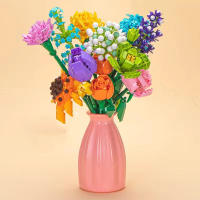 Bloques De Construcción Con Diseño De Flores 13 Estilos Rosas Lavanda Durazno Lirio De Valldoreix Tulipán Adornos Para El Hogar DIY Para Adultos - details 3