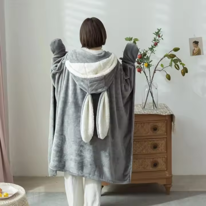 Manta De Peluche Coral Con Capucha Estilo Japonés Para Adultos Y Niños Manta Suave Y Cálida Para El Invierno Uso En Casa Viajes Picnics - 1