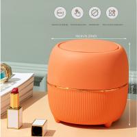 Mini papelera redonda de escritorio con tapa, de plástico, para el hogar, cocina, baño, oficina (naranja) - details 0