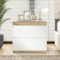 Mesillas de Noche, Mesillas de noche con dos cajones, Cómodas de Noche, Alojamiento, Dormitorio, Tabla aglomerado E1, Blanco + Roble - details 4