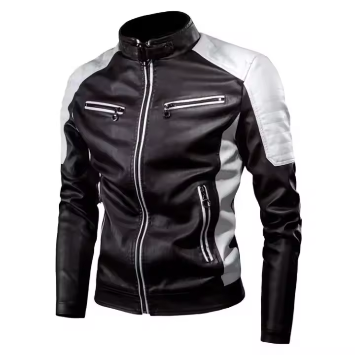 Chaqueta De Cuero PU Para Hombre Con Cierre De Cremallera Y Multiple Bolsillos Estilo Casual Motociclista Primavera 2025 - 1