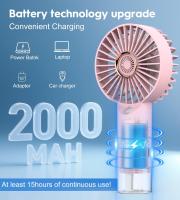 Hermoso ventilador portátil con spray de agua - mini ventilador turbo USB recargable, 3 velocidades ajustables, función de enfriamiento por niebla, ligero, silencioso para viajar, oficina, al aire libre (blanco/rosa) - details 2