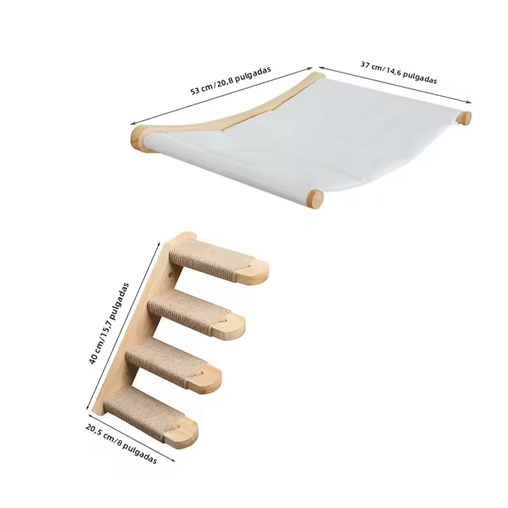 Conjunto De Pasos Para Gato Montado En La Pared Escalera De Madera Sillón Colgante Para Dormir Poste De Rasguñar Moderno Muebles Para Gatos - 1