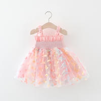 Vestido De Verano Para Niñas Con Impresión De Mariposa Arcoíris Y Alas De Mariposa Sin Mangas Falda De Terciopelo Vestido De Niña Estilizado De Manga Corta - details 1