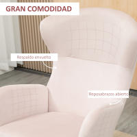 HOMCOM Silla Mecedora Tapizada en Terciopelo Sillón Balancín Relax con Asiento Acolchado Reposabrazos y Pies de Madera de Haya para Salón Dormitorio 65x87x102 cm Rosa - details 4