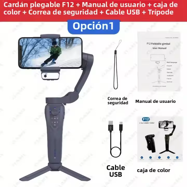 Gimbal Mano QAML F12 APP Función 3-Ejes Con Luz De Rellenado Y Seguimiento Inteligente De Rostro Para Smartphone Compatible Con Bluetooth - 1