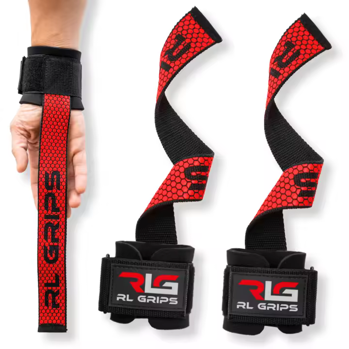 RL Grips® Straps Gym con Muñequera para Levantamiento de Pesas y Powerlifting - Correas de Agarre para Espalda con Protección de Muñeca - Agarraderas de Gimnasio para Peso Muerto y Culturismo - 1