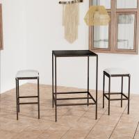 vidaXL Mesa y taburetes altos jardín y cojines 3 pzas ratán PE en color Negro/Gris/Marrón | cómodas modernas ergonómicas para comedor cocina salón hogar - details 2
