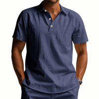 Camisa POLO de manga corta con solapa y botones, informal, de lino, transpirable, estilo británico, de verano para hombre - details 18