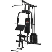 HOMCOM Multiestación Máquina de Musculación con Estribo para Piernas Poleas y Placas de Peso de 45 kg para Entrenamiento Fitness en Hogar Gimnasio 148x108x207 cm Negro - details 0
