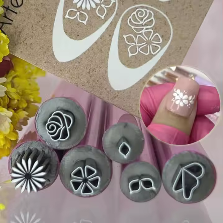 Juego de 6 bolígrafos para estampar diseños de uñas, bolígrafos para estampar diseños de flores, kit de herramientas para estampar diseños de uñas, herramientas para hacer puntos en diseños de uñas para niñas y mujeres (10 piezas) - 1