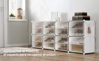 SONGMICS Mueble Zapatero Plástico, 8 Compartimentos, Zapatero Modular, Estantería Modular de Plástico, 30 x 40 x 30 cm Cada Cubo, con Puerta, Marco Acero, Panele Plástico, Blanco/Negro - details 0