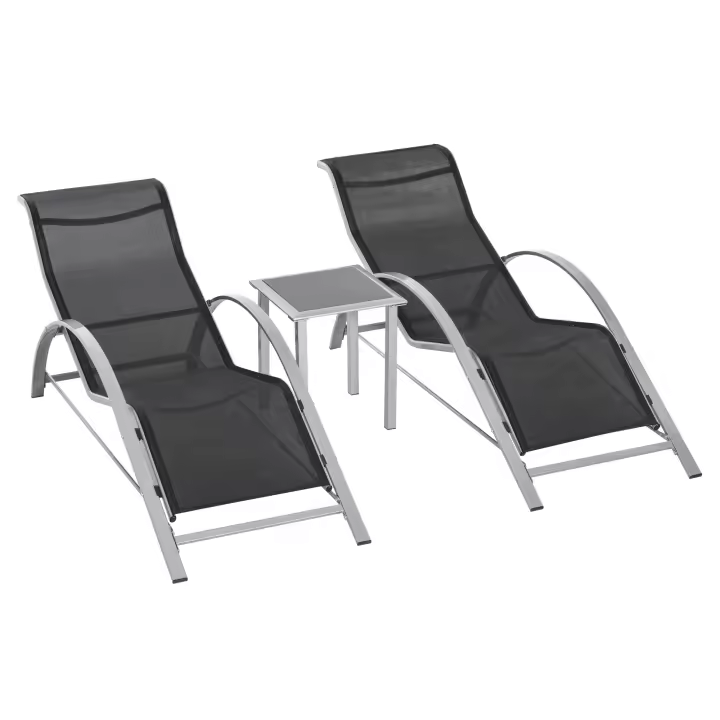 Set de Asientos de Jardín de Malla Metálica Negro, 2 Sillones Y 1 Mesa, Ideal para Patio y Balcón - 1