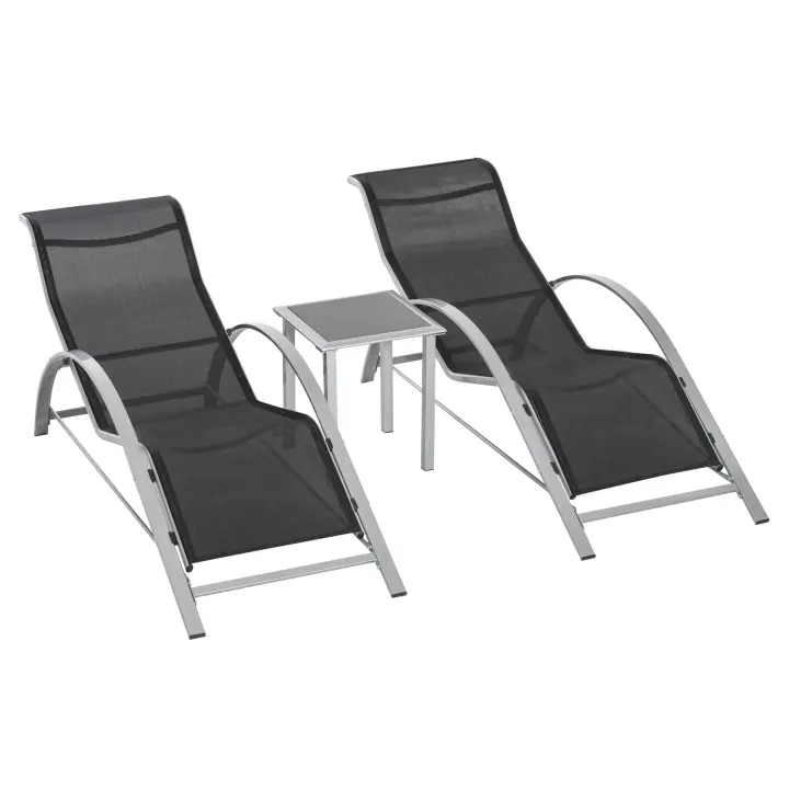 Set de Asientos de Jardín de Malla Metálica Negro, 2 Sillones Y 1 Mesa, Ideal para Patio y Balcón - 1