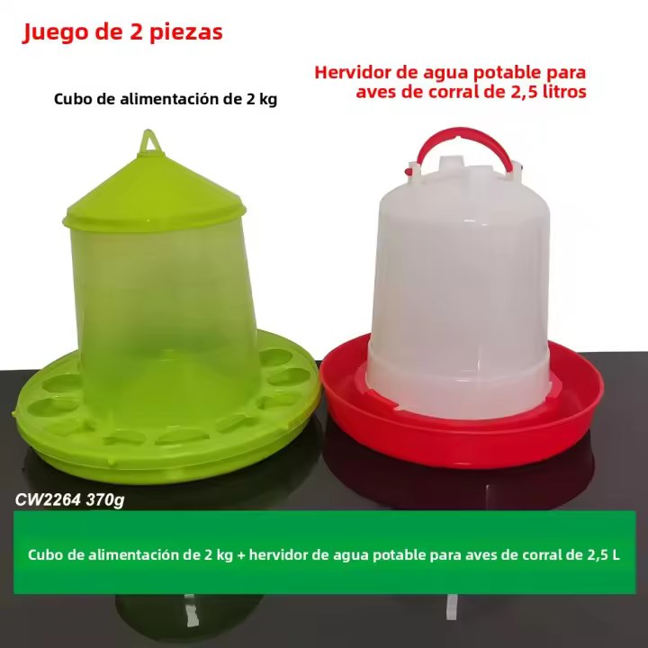 Juego De 2 Piezas Tazón De Alimentación Para Peces 2kg Y Cubo De Agua 2.5L Para Cría De Pollos En Granjas Equipamiento De Alimentación Y Cría De Pollos - 1