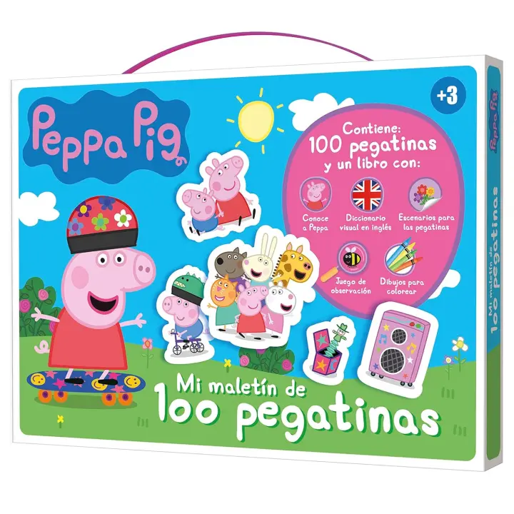 Peppa Pig Pegatinas, Maletín 100 Pegatinas con Libro Peppa Pig, Papelería Infantil para Niños y Niñas, +3 Años, 23x17x5cm - 1