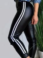Pantalones De Cuero Sintético Para Mujeres Moda Casual Cintura Elástica Acolchados Cómodos Y Calurosos Pantalones De Pierna Estrecha De Longitud Media Para Otoño E Invierno - details 2