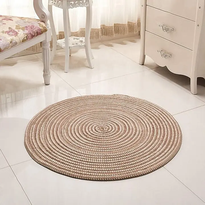 Alfombra Tejida a Mano, Alfombra Redonda, para Salón, Dormitorio, Baño, Habitación Infantil, Beige, 100 x 100 cm-Sunny - 1