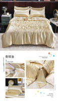 Juego De Cama De Lujo En Seda De Hielo Con Fundas De Almohada Y Funda De Edredón Satinado Textil Doméstico De Alta Gama Color Sólido - details 13