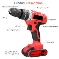 Taladro Inalámbrico 21V 40N.m 2500RPM - 650W Multifunción con Batería Litio, Incl. 2 Baterías + 30 Accesorios para Madera/Metal/Hormigón - details 3