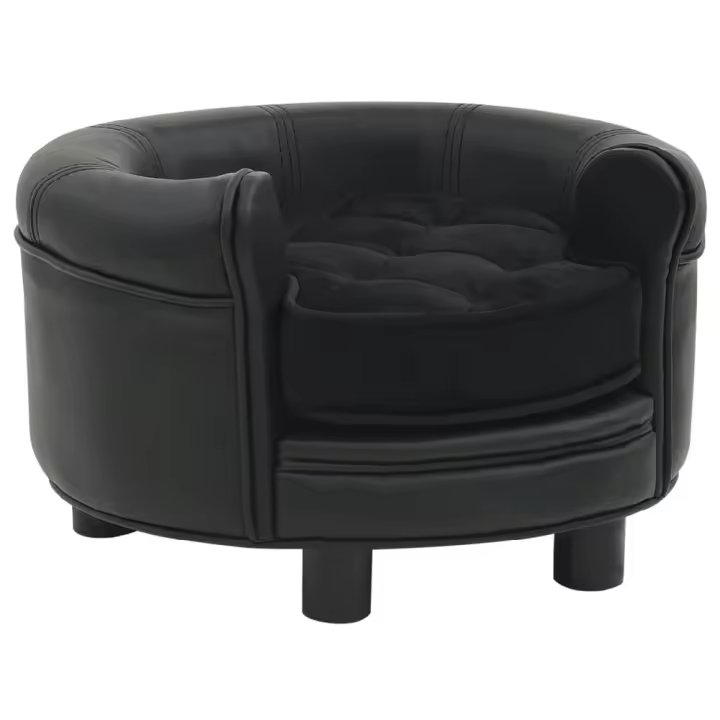 vidaXL SOFÁ PARA PERROS FELPA Y CUERO SINTÉTICO NEGRO 48X48X32 CM - 1