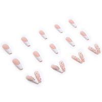 24 PCs Uñas Postizas Con Flor Pequeña Y Rhinestone Adhesivo Y Archillojito Combo De Uñas Postizas De Plástico - details 2