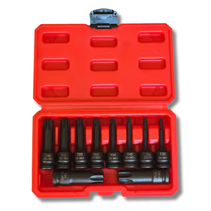 Juego de 10 Puntas Torx de Impacto 1/2" T30-T100 con Maletín –  Medidas T30, T40, T45, T50, T55, T60, T70, T80, T90, T100 - 1