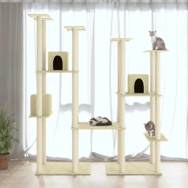 vidaXL RASCADOR PARA GATOS CON POSTES DE SISAL COLOR CREMA 174 CM - 1