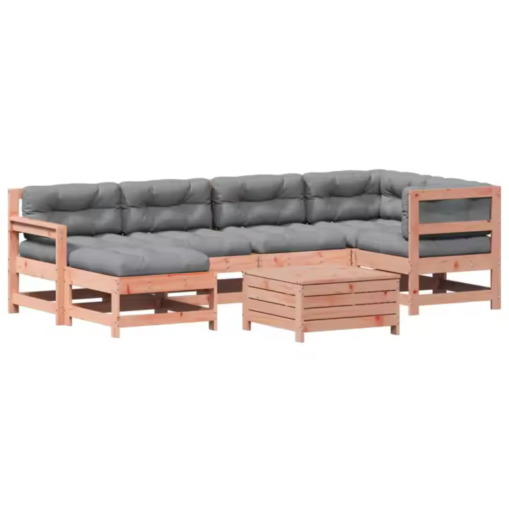 vidaXL Juego de muebles jardín 7 pzas y cojines madera abeto Douglas - 1