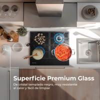 Placa de Gas EVVO V70 Glass, 4 quemadores con Wok, Encimera de cristal templado, Gas Natural/Butano - details 0