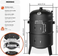 Barbacoa de Carbón Vegetal, Ahumador Barbacoa con 2 Puertas Laterales de Ventilación, Orificio Regulable, Termómetro, Cuenco para Agua, Parilla Cromada, Asador de Carne - details 0
