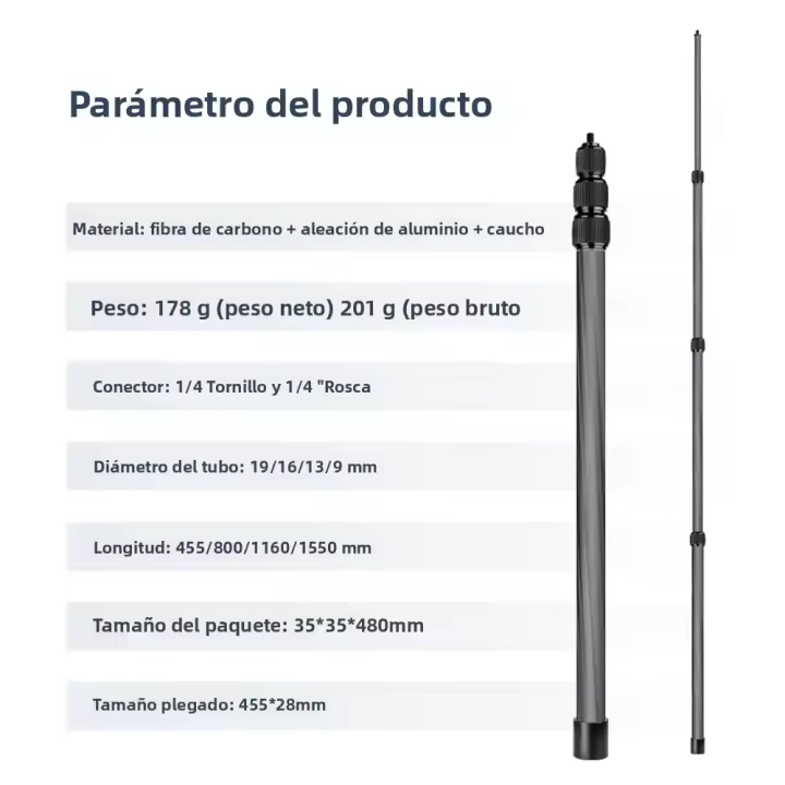Soporte De Micrófono Portátil Extensible En Fibra De Carbono Con Tornillo De 1/4 Y Agarre De Espuma Para Fotografía Y Estudio De Video - 1