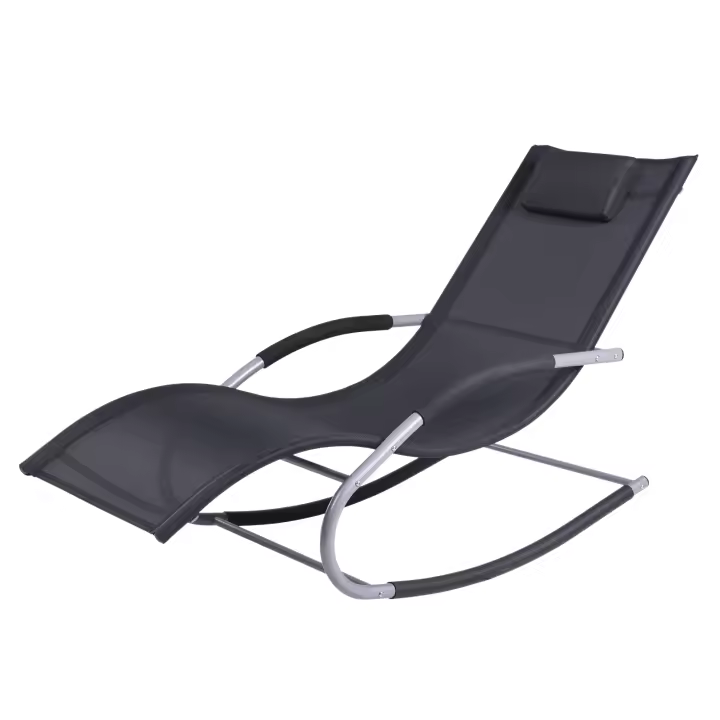 Outsunny Tumbona Mecedora de Jardín con Reposacabezas Reposabrazos Sillón Silla de Exterior Tejido Transpirable y Metal para Playa Patio Terraza 63x144x84 cm - 1