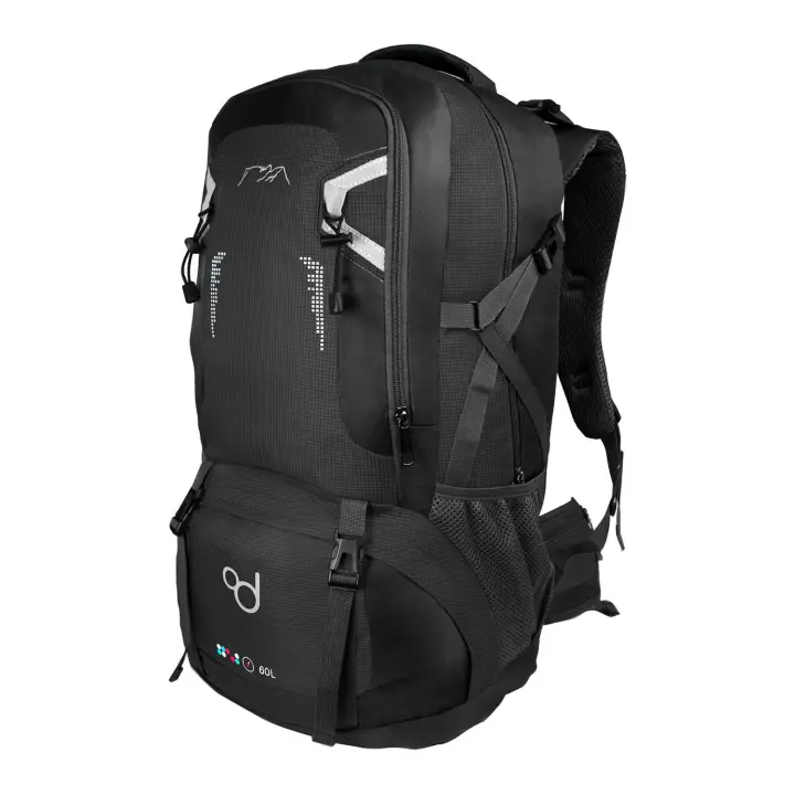 Ociodual OcioDual Mochila Senderismo 60 Litros, Mochila Trekking, Montaña y Camino de Santiago, Multifuncional, Ligera, Mochilas Hombre para Camping, Acampada, Marcha Nórdica, Supervivencia, Negro - 1