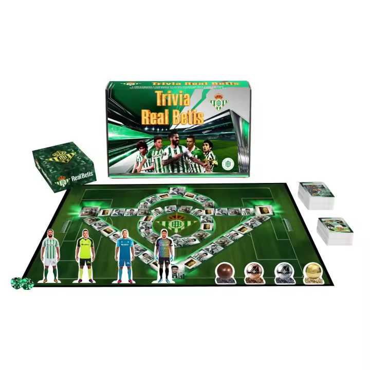 Trivial del Real Betis Balompié (Oficial) 1400 preguntas y respuestas sobre el Betis. Historia, jugadores, imágenes, dirección. Consigue los 4 balones antes que tus rivales y demuestra que eres el que más sabe del Betis. - 1