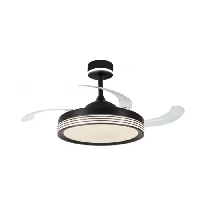 NARVI Ventilador de techo Negro, con CABEZAL ILUMINADO y tiras de Led decorativas iluminadas, 3 Palas retráctiles, Motor DC con 6 velocidades, LED 45W x2 con Regulación de Intensidad y de Tonalidad. Mando a distancia. Ref. Croacia Cabezal 8982 BK - 1