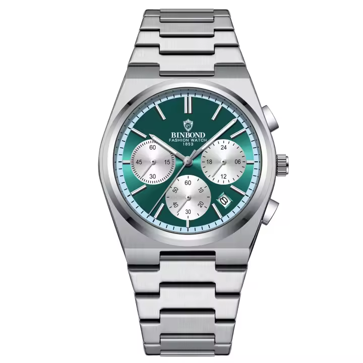 Reloj De Cuarzo Para Hombre BINBOND 203 Moda Tres Ojos Seis Agujas Impermeable Luminoso Calendaría Acero Inoxidable Resistente Al Choque - 1