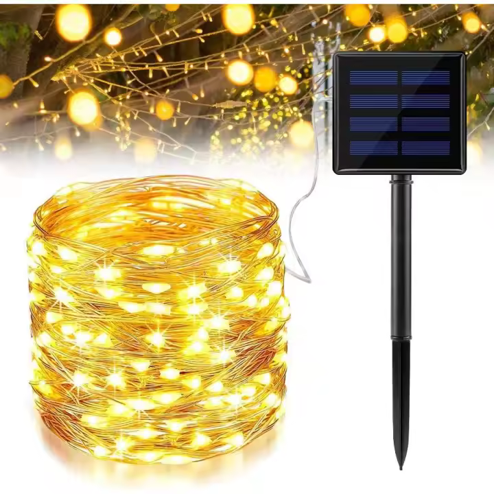 Luces de cadena solares para exteriores, 200LED 22M 8 modos IP65 Luces de cadena a prueba de agua para el hogar Jardín al aire libre Boda y fiesta de Navidad, blanco cálido [Clase de eficiencia energética A +++] - 1