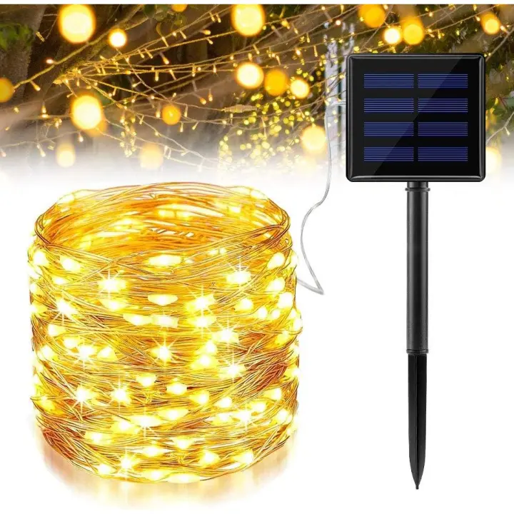 Luces de cadena solares para exteriores, 200LED 22M 8 modos IP65 Luces de cadena a prueba de agua para el hogar Jardín al aire libre Boda y fiesta de Navidad, blanco cálido [Clase de eficiencia energética A +++] - 1