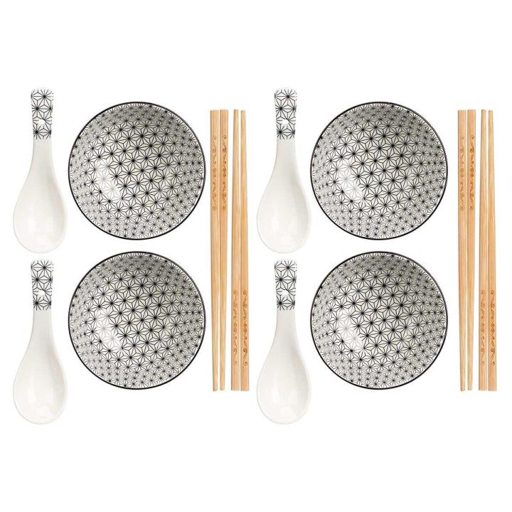 MAXHOME-Set 12 piezas sushi blanco,Cuenco: diam 11.5 x 6 cm - Cuchara: 14 x 4.5 cm - Palillos: 24 cm