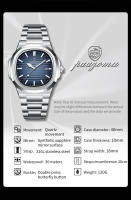 Reloj De Pulsera De Lujo PAAZOMU Para Hombre Resistantes Al Agua 50 ATM Calendario Perpetuo Luminoso Acero Inoxidable Cuadrado Reloj De Cuarzo - details 2